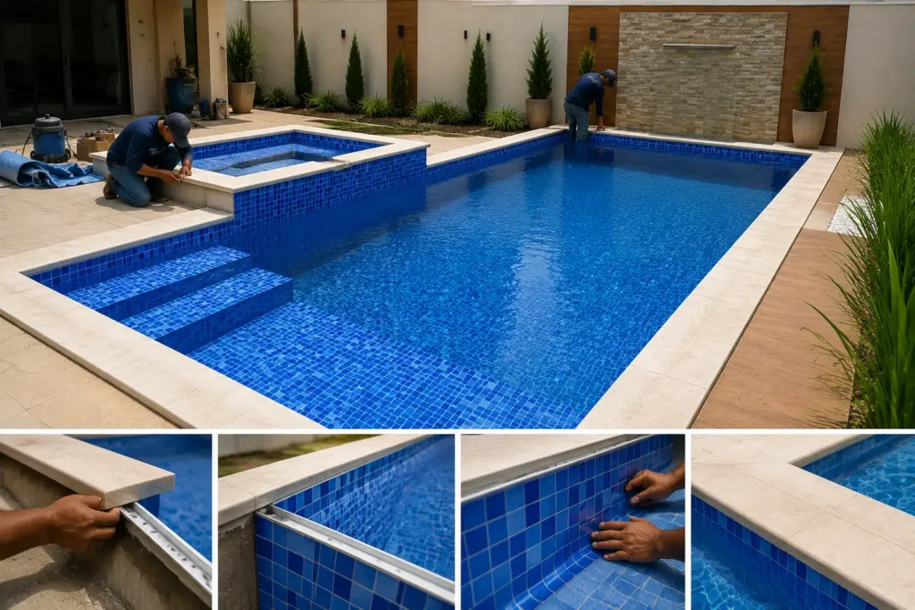 Instalação de Bordas e Revestimento em Vinil para Piscinas
